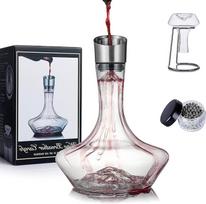 "Eisberg" vyno karafos rinkinys, vyno aeratoriaus karafa su vėdinimo filtru, džiovinimo stovu ir valymo karoliukais, dekanteris raudonam vynui, vyno dekanteris, 100 % rankomis pūstos švino neturinčios krištolo taurės (1400 ml)