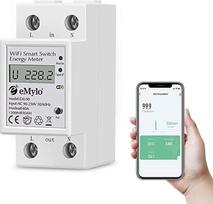 "eMylo" srovės skaitiklis balkono elektrinei, skaitmeninis vienfazis elektros energijos skaitiklis su "WiFi", energijos skaitiklis su LCD ekrano jungikliu KWh, suderinamas su "Tuya Smart/Smart Life/Alexa", 90-250V 60A