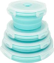 "Ewrap" sulankstomos maisto laikymo talpyklos, silikoniniai dubenėliai su plastikiniais dangteliais - apvalus 4 vnt. rinkinys, saugus mikrobangų krosnelėje ir šaldiklyje, skirtas virtuvei ir stovyklavimui