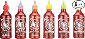 "Flying Goose Sriracha" aštrių aitriųjų paprikų padažų degustacinė pakuotė (6 skonių, Tailando padažai, skirti pagardinti, įmerkti ir paskaninti), 6 vnt. (6 x 455 ml)