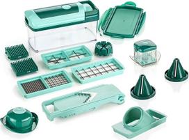 "Genius Nicer Dicer Fusion Julietti", 16 dalių, pjaustymo / tarkavimo / Julienne / spirgučių / pjaustymo kubeliais, vaisių ir daržovių pjaustyklė