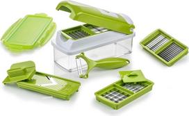 "Genius Nicer Dicer Smart" (10 dalių) Daržovių pjaustyklė, svogūnų pjaustyklė, daugkartinė mandolina, daržovių pjaustyklė, vaisių pjaustyklė, lazdelės, agurkų pjaustyklė, drožlių pjaustyklė
