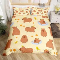 "Homewish Capybaras" antklodės užvalkalas 155 x 220 cm, mielas rudos spalvos Capybaras užvalkalas, skirtas mažyliams, paaugliams ir jaunimui, animacinis paukštis Capybara oranžinis patalynės komplektas su 1 užvalkalu pagalvei, geltonai rudos spalvos