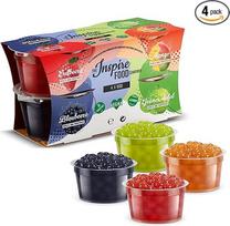 "INSPIRE FOOD" burbulinės arbatos karoliukų rinkinys - 4 iškylančių Bobos vaisių perlų rinkinys, braškių, mangų, žaliųjų obuolių, mėlynių, tapijokos karoliukų, 100 % veganiškų ir be glitimo, be dirbtinių dažiklių, po 100 g