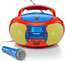 "Karcher RR 5026" nešiojamasis CD radijas - spalvingas vaikiškas "Boombox" su CD grotuvu, FM radiju, USB ir mikrofonu - maitinimas iš akumuliatoriaus / kintamosios srovės