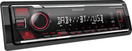 "Kenwood" KMM-BT408DAB USB automobilinis radijas su DAB+ ir "Bluetooth" laisvų rankų įranga (garso procesorius, USB, AUX, 1 x išankstinis išėjimas 2,5 V, 4 x 50 W, mygtukų apšvietimas, raudonas, su DAB+ antena)