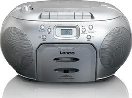 "Lenco SCD-42" nešiojamas FM radijo imtuvas su iš viršaus įkraunamu CD grotuvu ir kasečių dėže, LCD ekranas, kartojimo funkcija, automatinio stabdymo funkcija, ausinių lizdas, sidabro spalvos