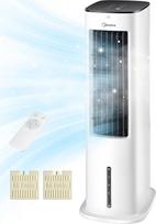 "Midea Silent Air Cooler Pro 4-in-1" mobilusis oro kondicionierius "Quiet": oro aušintuvas, bokštinis ventiliatorius, oro drėkintuvas ir oro valytuvas, su nuotolinio valdymo pultu, 5 l vandens rezervuaras, 355 m³/h oro srautas, 55 W, LED ekranas, laikmati
