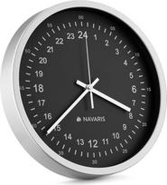 "Navaris 24h" apvalus sieninis laikrodis su juodu ciferblatu - 30 x 30 x 4 cm - analoginis laikrodis su 24 valandų ciferblatu - tylus sieninis laikrodis