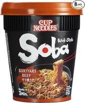 "Nissin Cup Noodles Soba Cup - Sukiyaki Beef", 8 vnt., japoniško stiliaus greitai paruošiami makaronai su prieskonių padažu, jautiena ir daržovėmis, greitai paruošiami puodelyje, azijietiškas maistas (8 x 89 g)