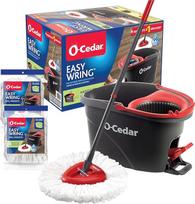 "O-Cedar EasyWring" mikropluošto šluostė ir grindų valymo sistema su kibiru + 2 papildomi užpildai - raudona/pilka