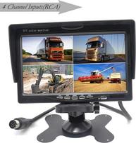 "Padarsey" 7" TFT LCD automobilio galinio vaizdo kameros keturvietis monitorius nuotolinio valdymo pultas 4 kanalų RCA vaizdo įvestys (4 kontaktų smūgiams atsparus kištukas) - 12V-24V 800×480HD
