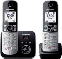 "Panasonic KX-TG6862GB" belaidis telefonas su 2 rageliais ir atsakikliu (užrakina iki 1000 telefono numerių, aiškus šrifto dydis, garsus ragelis, dvipusis laisvų rankų skambutis), juodas/ sidabrinis