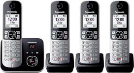 "Panasonic KX-TG6864GB" belaidis telefonas su 4 rageliais ir atsakikliu (užrakina iki 1000 telefono numerių, aiškus šrifto dydis, garsus ragelis, dvipusis laisvų rankų skambutis), juodas/ sidabrinis