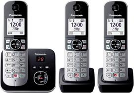 "Panasonic" KX-TG6863GB Belaidis telefonas su 3 rageliais ir atsakikliu (užrakina iki 1000 numerių, aiškus šrifto dydis, garsus ragelis, dvipusis laisvų rankų skambutis), juodas/ sidabrinis