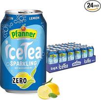 "Pfanner Lemon Zero Iced Tea" - putojanti skardinė arbata laikymo pakuotėje - gazuota citrinų skonio ledinė arbata (24 x 0,33 l)