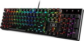 "Redragon K556" mechaninė žaidimų klaviatūra, JAV išdėstymas, 18 režimų RGB apšvietimas, visiškai programuojama, metalinis skydelis, ergonomiška klaviatūra, juoda (raudonas jungiklis)