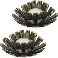 "Relaxdays" 2 arbatžolių laikiklių rinkinys, gėlės formos, ketaus, vidaus ir lauko, H x D: 6 x 13,5 cm, bronzos spalvos