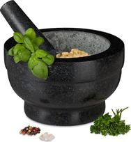 "Relaxdays" XXL granitinis grūstuvas su grūstuvėliu, tvirtas, patvarus, prieskoniai, žolelės, akmeninis grūstuvas, 5,6 kg, skersmuo 20 cm, 1 litras, juodas