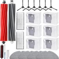 "Roborock S8 Pro Ultra" priedų rinkinys, 6 x dulkių maišeliai, 2 x pagrindiniai ritininiai šepetėliai, 6 x šoniniai šepetėliai, 2 x filtrai, 4 x šluostės, 1 x pagrindinis šepetys, atsarginės dalys, dulkių siurblio-roboto priedai