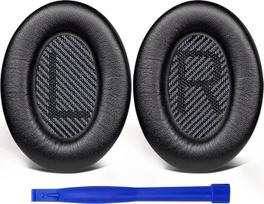 "SoloWIT" pakaitiniai ausų įdėklai "Bose QuietComfort 35" (QC35) ir "Quiet Comfort 35 II" (QC35 ii) ausinėms, ausų įdėklai su minkštesne ėriuko oda, triukšmo izoliacijos putomis, ypač stori (briliantinės juodos spalvos)