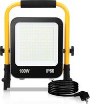"Sonnewelt" LED statybinis prožektorius Statybinė lempa 1 x 100 W 10000 LM statybinė šviesa IP66 vandeniui atspari LED darbo šviesa 6000 K Cool White su kištuku, 3 m kabeliu, sulankstomu stovu, skirta patalpoms ir patalpoms