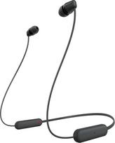 "Sony" WI-C100 belaidės ausinės į ausis (iki 25 valandų veikianti baterija, optimizuotos balso asistentams, integruotas mikrofonas skambučiams, "Bluetooth"), juodos spalvos, mažos