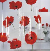 "Spirella Poppy Cinnibar PEVA plastikinė permatoma dušo užuolaida su aguonų piešiniu, 180 x 200 cm, raudona