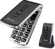 "SweetLink F1PLUS" senjorų mobilusis telefonas Sulankstomas mobilusis telefonas be sutarties, didelis mygtukinis mobilusis telefonas su įkrovimo stotele, GSM atlenkiamas mobilusis telefonas, SOS pagalbos iškvietimo funkcija, 1000 mAh baterija, žibintuvėli