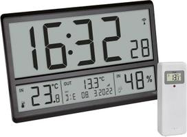 "TFA Dostmann" skaitmeninis XL sieninis laikrodis, 60.4523.01, su lauko temperatūra ir patalpų klimatu, radijo bangomis valdomas laikrodis, 24 val. ekranas, pilna data, juodas, (L) 360 x (W) 235 x (H) 28 (84) mm