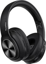 "TuneFlux" "Bluetooth" ausinės per ausis, 80 valandų veikianti baterija, belaidės "Bluetooth" ausinės su 3 ekvalaizerio režimais, "HiFi Stereo", įmontuotas mikrofonas, sulankstomos belaidės ausinės, juodos spalvos