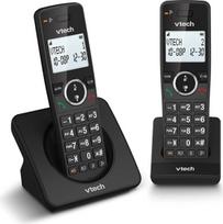 "VTech ES2001 Duo" belaidis DECT telefonas su 2 rageliais, skambučių lentele, garsumo valdymu, skambinančiojo atpažinimo funkcija, 18 valandų veikiančia baterija, ekranu ir klaviatūra su