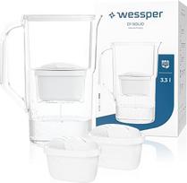 "Wessper" vandens filtro ąsotis 2,5 l "Aqua Max Basic", vandens ąsočio ir 2 filtrų rinkinys, suderinamas su "Brita Maxtra", vandens filtravimo sistema, mažinanti kalkių nuosėdų ir chloro kiekį - baltas
