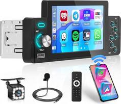 1 DIN Car Radio, CarPlay Android Car Wireless, 5 Inch Touchscreen Radio, Bluetooth with Reversing Camera, FM Radio, EQ, SWC, USB, Type-C Mirror Link