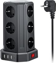 12 jungčių maitinimo elementas 4000 W 16 A su 5 m ilginimo kabeliu, 3 USB A ir 1 USB C lizdai su apsauga nuo viršįtampių, daugiafunkcinis kištukinis lizdas namams, biurui