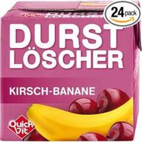 24 pakuotės po 500 ml "Quickfit Kiba Banana Sour Cherry Thirst Quencher" su šiaudeliu