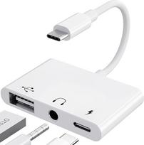 3 in 1 adapteris iš USB C į 3 5 lizdų ausines su įkrovikliu OTG USB adapteris, C tipo į Aux garso ausinių lizdą skirstytuvas, skirtas "Samsung Galaxy S22/S21/S20 i-Pad Pro Air Pixel 6/5/4" (baltas)