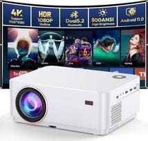 4K Projector with Android TV, Sewens WiFi Bluetooth Projector, Auto Focus and Keystone, Native 1080P 4K Supported Outdoor Film Projector with 9000+ Apps