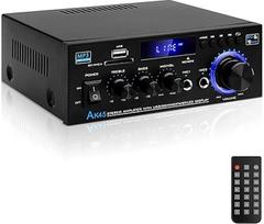 AK45 HiFi stiprintuvas, mini "Bluetooth" stereofoninio garso stiprintuvo imtuvas, 12V/220V, 400W, 2 kanalai, skaitmeninis galios stiprintuvas, garso stiprintuvas su FM radiju, SD/USB kortelės įvestis, skirtas namams arba automobiliui