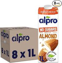 Alpro migdolų gėrimas be cukraus, 8 x 1 l, patvarus, kalcio ir vitaminų šaltinis, be cukraus, be glitimo, neriebus, be laktozės, veganiškas ir be pieno