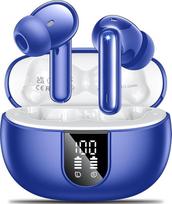 AOVOCE Bluetooth Headphones 2024 Headphones Wireless Bluetooth In-Ear 5.3 with 4 ENC Noise Cancelling Mic LED Display Bass 40 Hours Playtime IPX6 Waterproof Hi-Fi Stereo Earphones Sports Blue