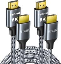 ARISKEEN 8K HDMI 2.1 kabelis, 1 m, 2 vnt., 48Gbps didelės spartos nailono pintas HDMI kabelis, palaiko 8K @ 60 Hz, 4K @ 120 Hz, suderinamas su PS5/4 TV monitoriumi, "Blu-ray Soundbar", DVD nešiojamuoju kompiuteriu