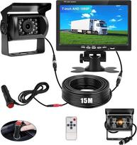Atbulinės eigos kameros rinkinys su 7 colių galinio vaizdo monitoriumi, IP68 vandeniui atspari naktinio matymo automobilio atsarginės kopijos kamera, stabilus kabelio signalas, 12 V - 24 V atbulinės eigos kamera su 15 m kabeliu, skirta nameliams ant ratų,