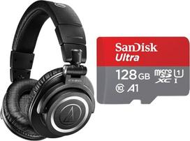 Audio-Technica M50xBT2 Wireless Headphones Black & SanDisk Ultra Android microSDXC UHS-I Memory Card 128GB + Adapter