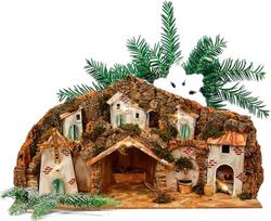 Avilia Neapolitan Nativity Scene with Mill, Fountain and LED Lights, 42 x 96 x 58 cm, Handmade and Made of Durable Materials, Ideal for Decorating Your Home During Christmas Party