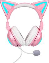 Axent Wear New Wireless Cat Ear Headphones (12 Colour Changing) with Connectable Attachable HD Microphone Microphone Mute Button 3.5mm Jack Gaming for Various (Pink)