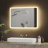 BD-Baode LED sieninis veidrodis 60 x 80 cm Vonios kambario veidrodis su apšvietimu 3 tipų šviesa 3000-6500K Stačiakampis vonios kambario veidrodis su laikrodžiu ir jutikliniu jungikliu