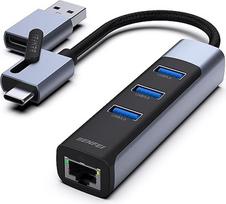BENFEI Ethernet Adapter with 3 x USB 3.0, USB Type-C/Type-A to Gigabit Ethernet LAN Network Adapter, Compatible with iPhone 15 Pro/Max, MacBook Pro/Air 2023, iPad Pro, iMac, S23, XPS 17 USW