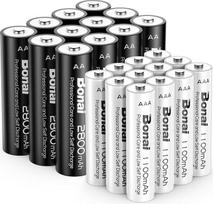 BONAI įkraunama baterija 12XAA ir 12XAAA 2800/1100mAh įkraunamos baterijos Didelės talpos 1.2V AA/AAA NI-MH mažo savaiminio išsikrovimo (24 vnt.)
