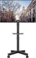 BONTEC Mobile TV Stand on Wheels, Tilting, Height-Adjustable Rollable TV Cart with Media Tray for 23-60 Inch LED, LCD, OLED Flat and Curved TVs, Holds up to 25 kg